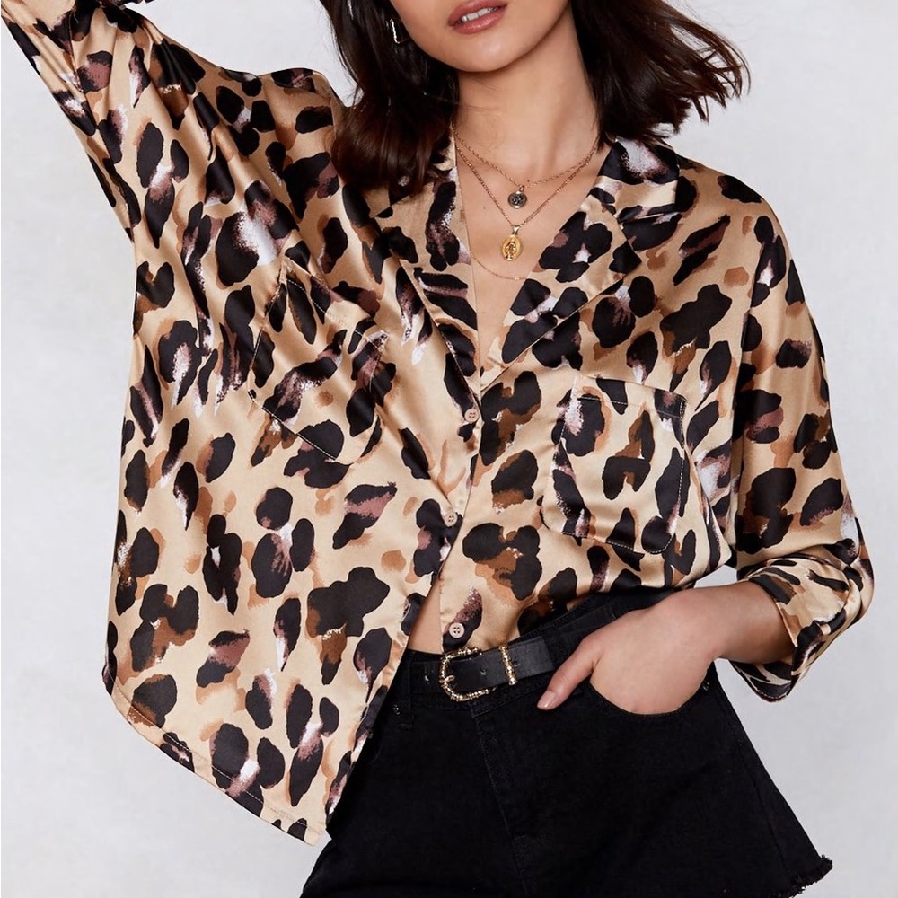 Leopard Silk Button Up